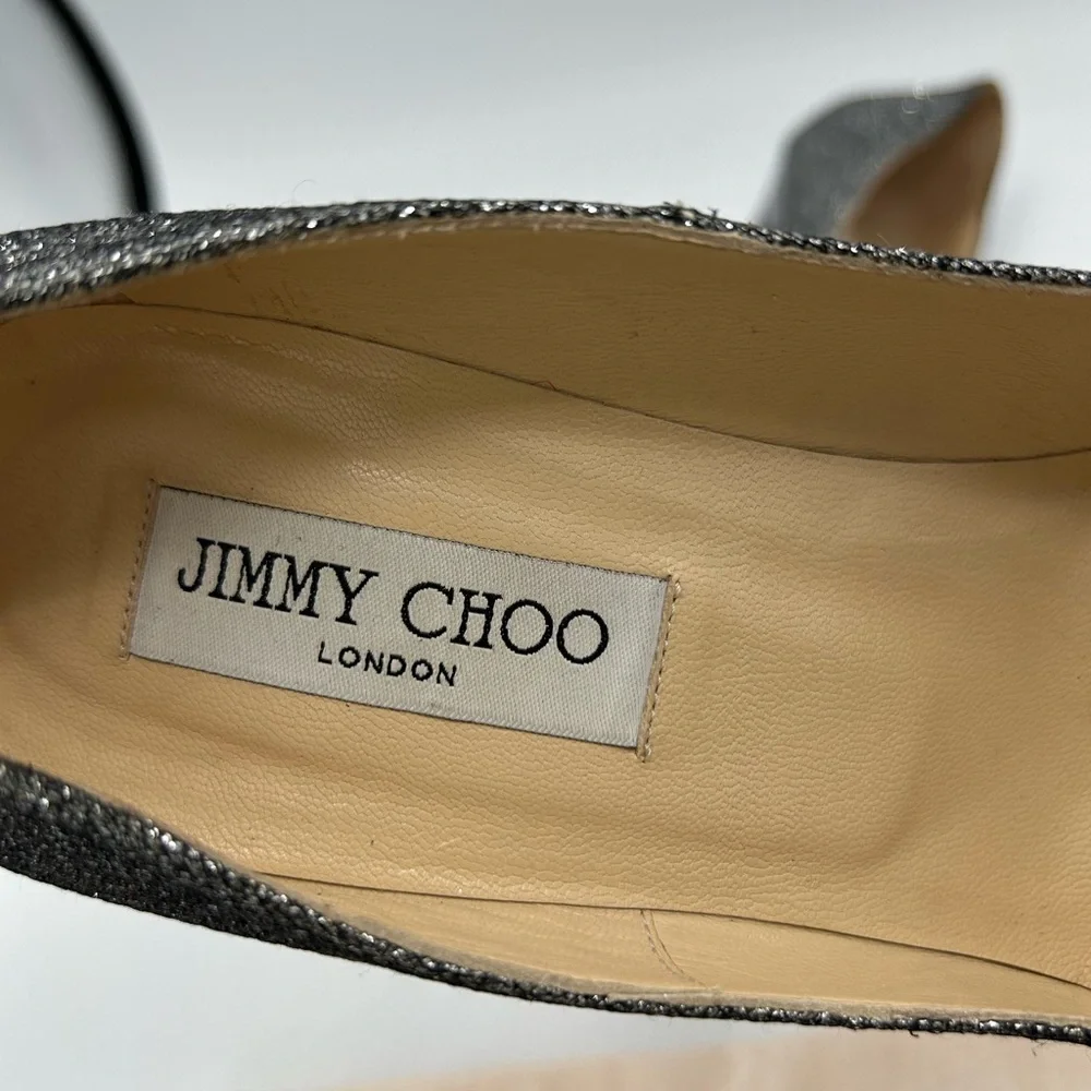 Jimmy Choo Sz 38.5 Shoes Silver Grey Glitter Women's Heels - Picture 10 of 11